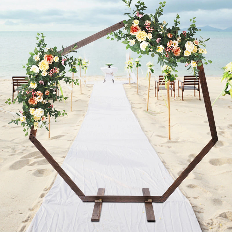 Arche de mariage en bois heptagonale champêtre, à habiller de fleurs et de voilage