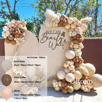 Kit Arche de Ballons Blanc Sable et Beige, café, blanc sable et rose poudré, 182 pièces (répartition équilibrée)