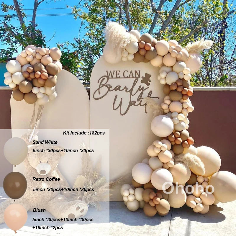 Kit Arche de Ballons Blanc Sable et Beige, café, blanc sable et rose poudré, 182 pièces (répartition équilibrée)