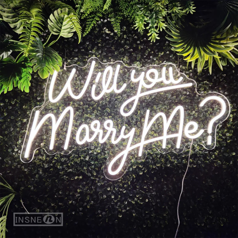Néon Manuscrit « Will You Marry Me ? », écriture soulignée, blanc
