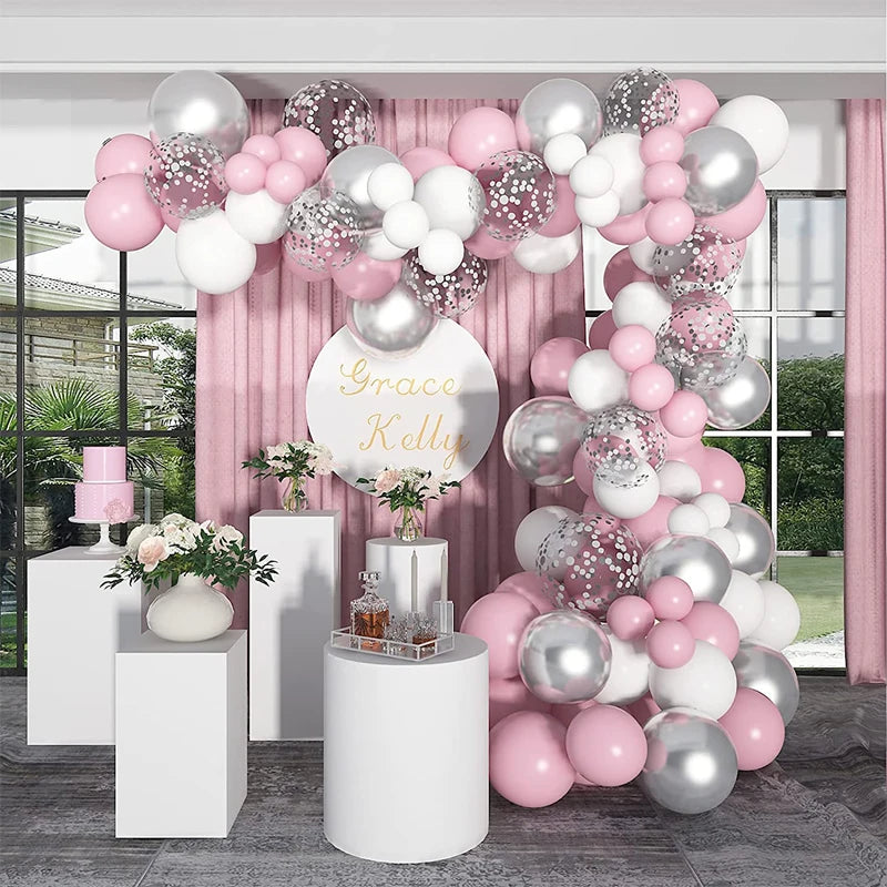 Kit Arche de Ballons Rose, Blanc et Argent, 115 Pièces, vue complémentaire 4