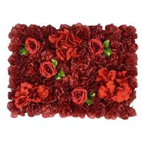 Mur de Fleurs Artificielles, Panneau 60 × 40 cm, coloris bordeaux et rouge