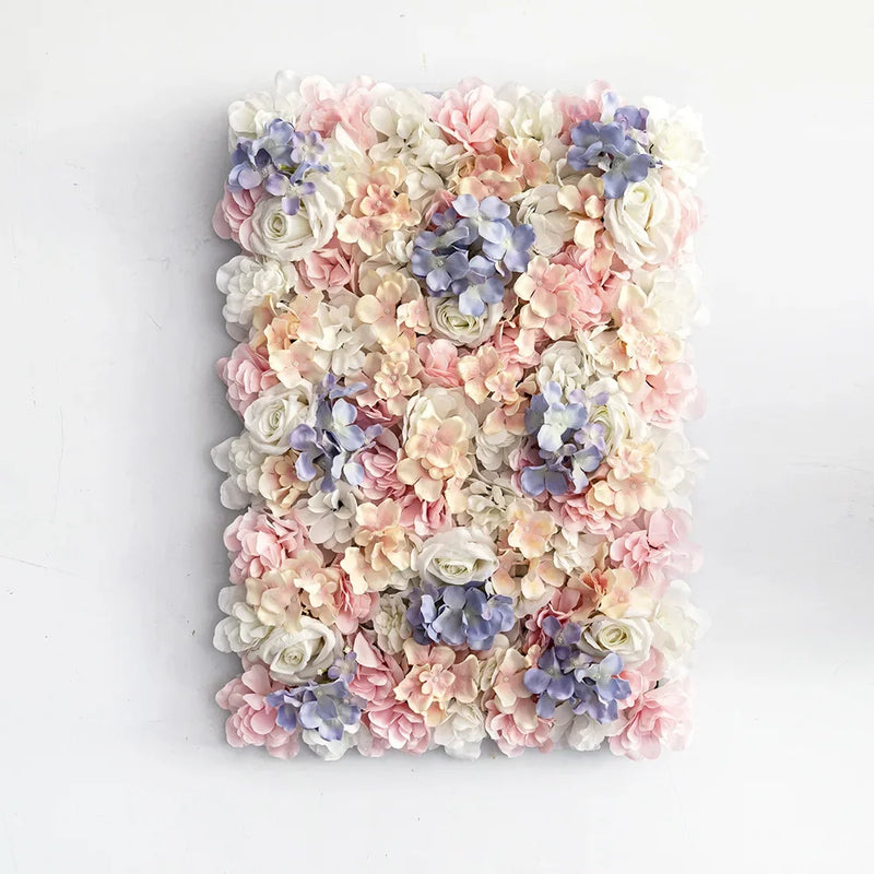 Mur de Fleurs Artificielles, coloris rose pâle, crème et lavande