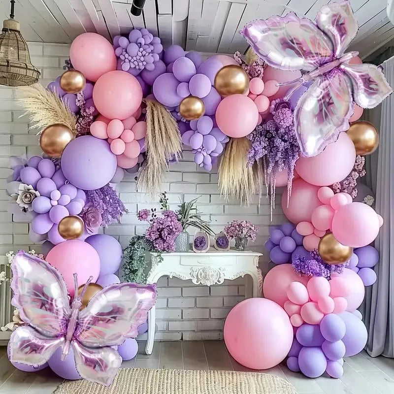 Kit Arche de Ballons Lilas et Rose avec 2 Papillons, vue complémentaire 2