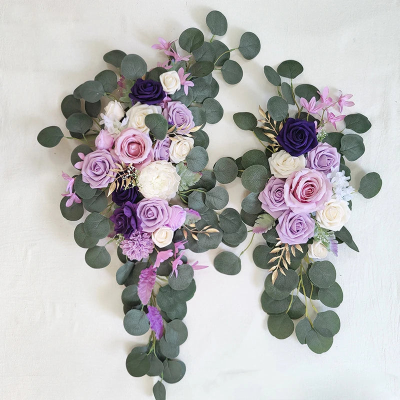 Fleurs et Voilages pour Arche de Mariage, paire de compositions, lilas et violet