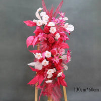Composition Florale Fuchsia et Rouge pour Arche, 130 × 60 cm, grande composition de panneau