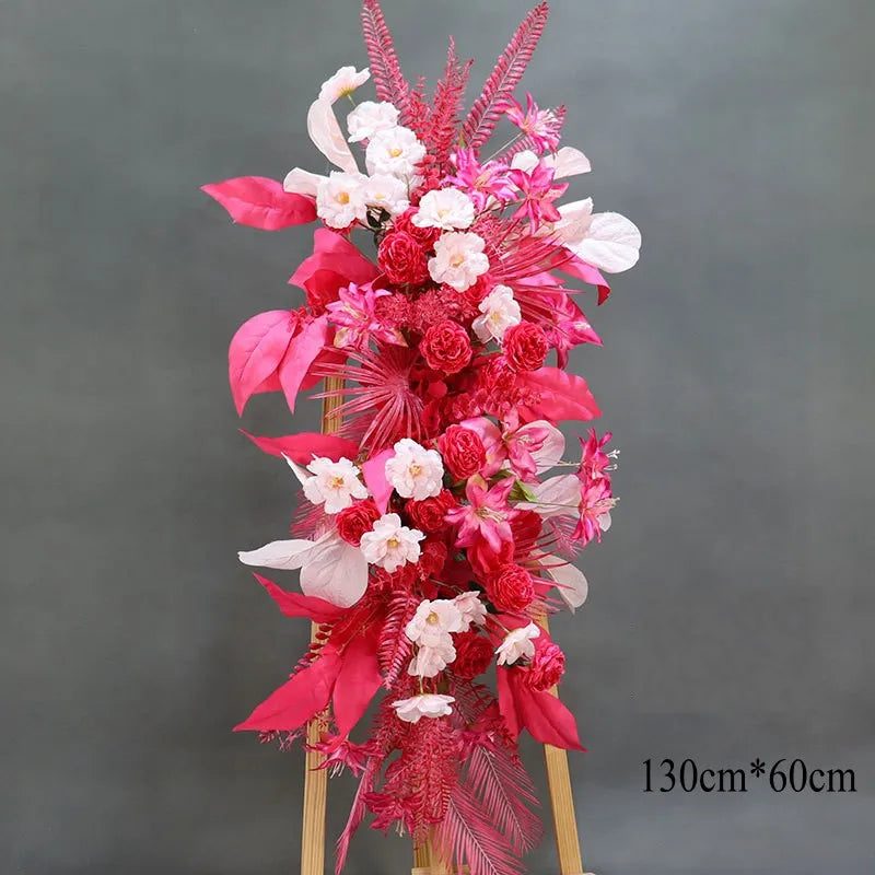 Composition Florale Fuchsia et Rouge pour Arche, 130 × 60 cm, grande composition de panneau