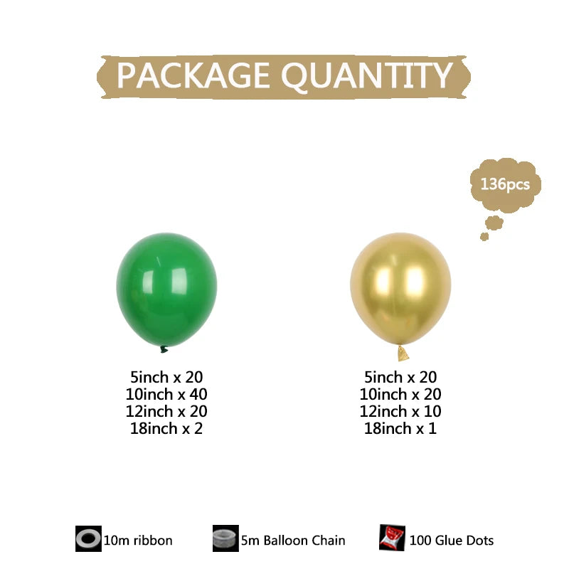 Kit Arche de Ballons Vert Foncé et Or Métallisé, 136 Pièces, vue complémentaire 2