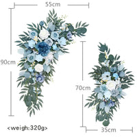 Fleurs et Voilages pour Arche de Mariage, paire de compositions, bleu ciel et bleu marine