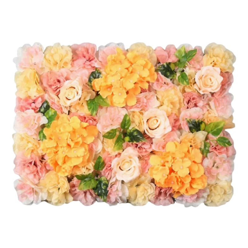 Mur de Fleurs Artificielles, Panneau 60 × 40 cm, coloris pêche, orange et rose