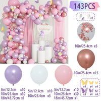 Kit Arche de Ballons Rose, Blanc et Or, kit 143 pièces, lilas, rose et blanc avec papillons