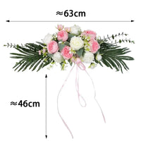 Arc Fleuri pour Arche de Mariage, Roses et Eucalyptus, rose chair avec rubans, 63 cm