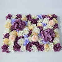Mur de Fleurs Artificielles, coloris prune, blanc et pêche