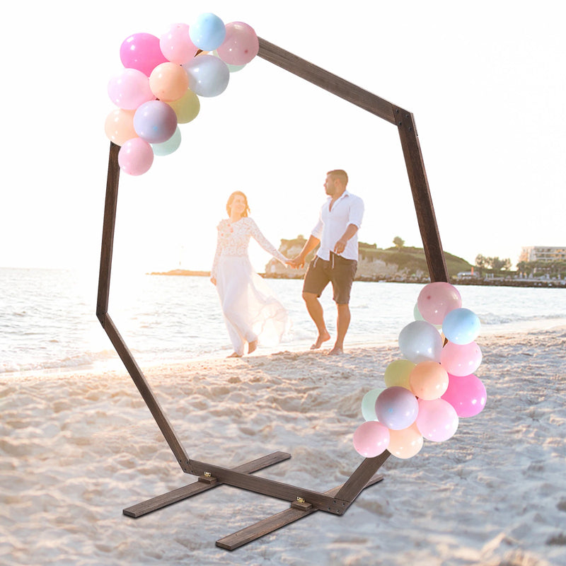 Arche de mariage en bois heptagonale champêtre, pour un coin photo