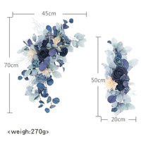 Fleurs et Voilages pour Arche de Mariage, paire de compositions, bleu argenté et bleu marine