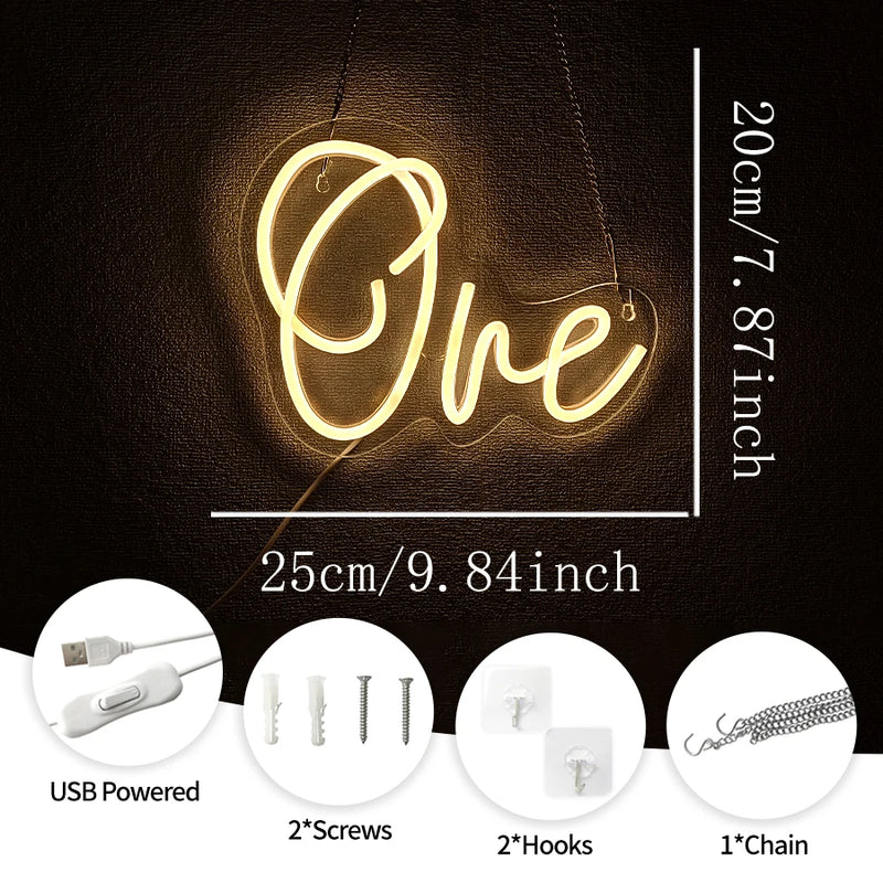 Néon LED Mural « One » Blanc Chaud, 25 x 20 cm, vue complémentaire 2