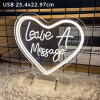 Néon Livre d'Or Mariage Cœur, Leave A Message (anglais)
