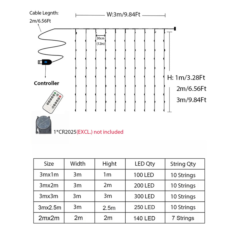 Rideau Lumineux LED Blanc ou Blanc Chaud, USB Dimmable, vue complémentaire 5