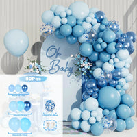 Kit Arche de Ballons Pastel, Rose, Bleu et Or, bleu pastel, bleu métallisé et confettis, 90 pièces