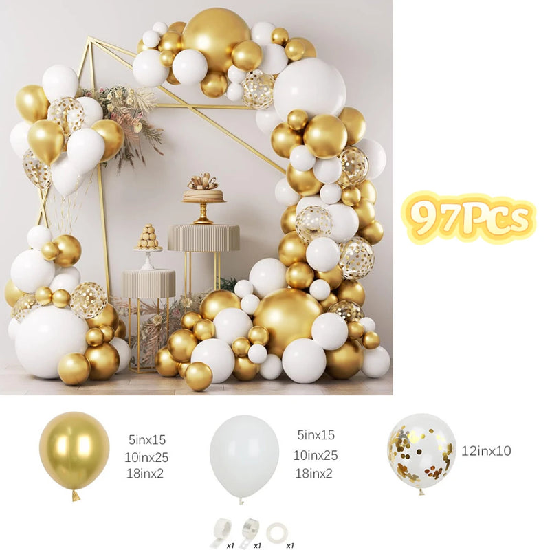 Kit Arche de Ballons Blanc et Or Chromé avec Confettis, vue complémentaire 6