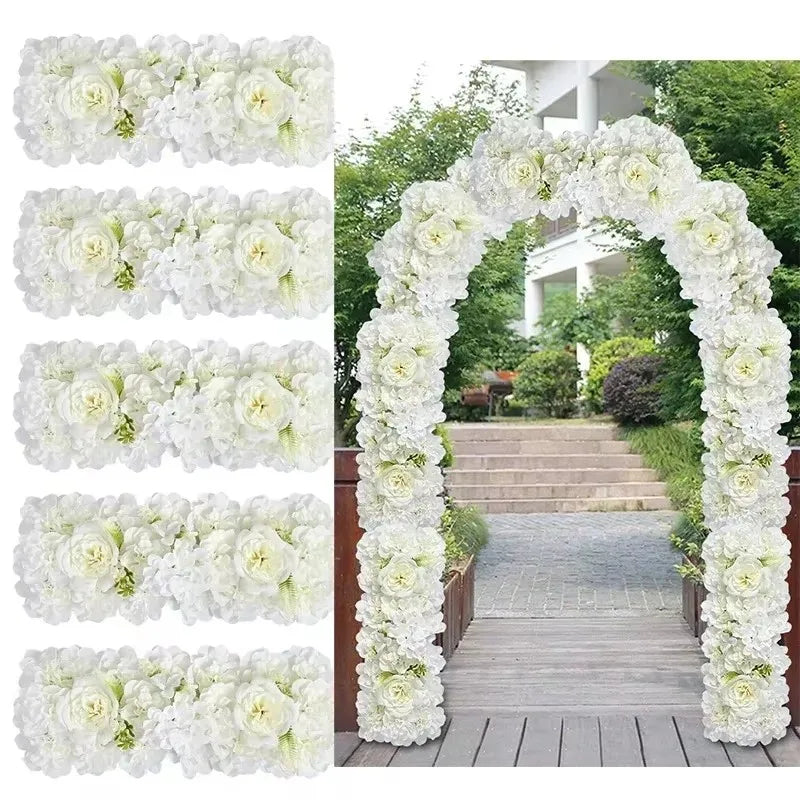 Rangée de Fleurs Artificielles Hortensias et Pivoines, vue d'ensemble