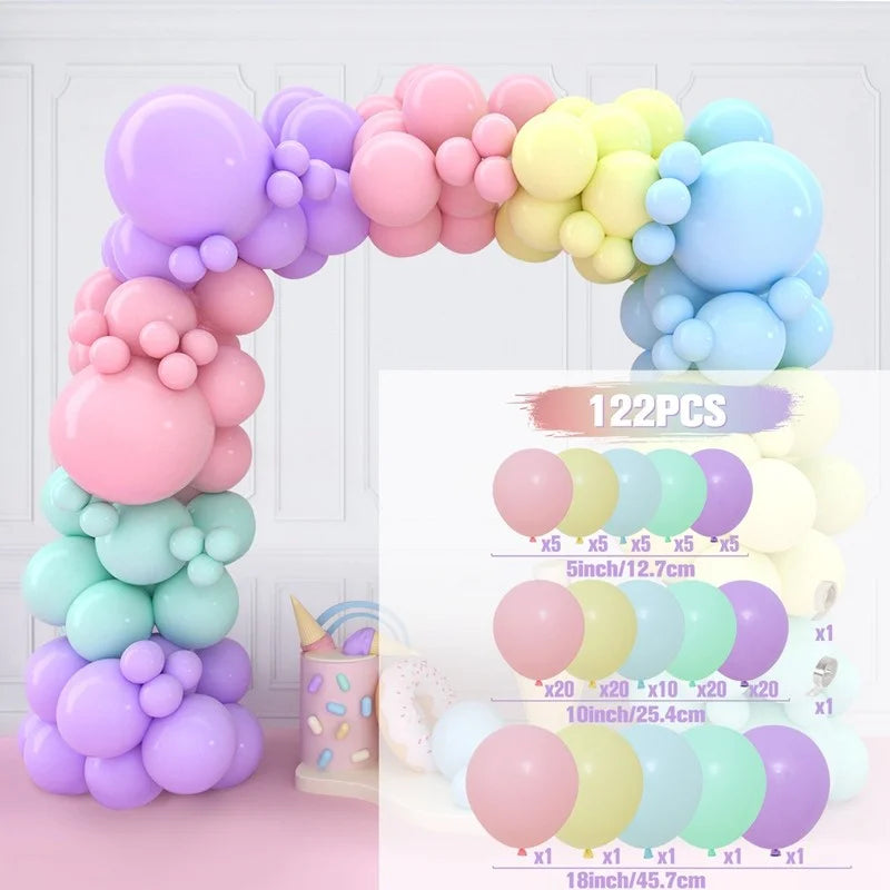 Kit Arche de Ballons Pastel, Rose, Bleu et Or, pastel arc-en-ciel, 122 pièces