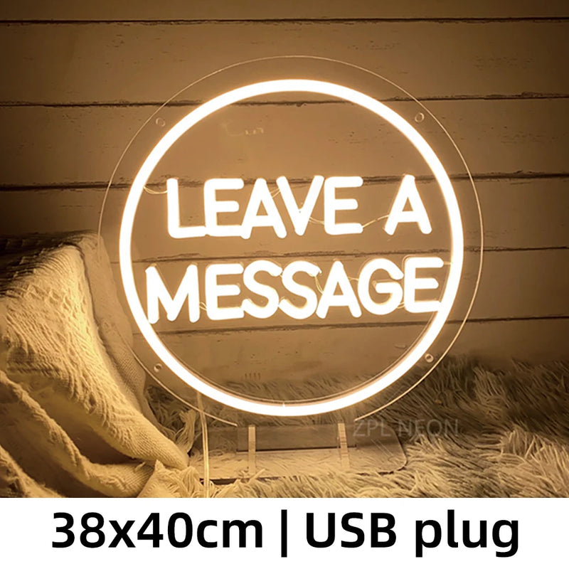 Néon « Leave a Message » pour Mariage, Cercle ou Manuscrit, 11 Couleurs, USB