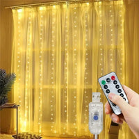 Rideau Lumineux LED USB à 8 Modes, coloris blanc chaud