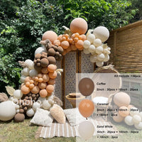 Kit Arche de Ballons Blanc Sable et Beige, café, caramel et blanc sable, 156 pièces
