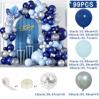Kit Guirlande Arche de Ballons Bleu, bleu marine, bleu pastel et argent avec confettis, 99 pièces