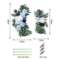 Duo de Compositions Florales pour Arche de Mariage, Terracotta, bleu poudré et bleu marine (50 × 25 cm et 25 × 12 cm)