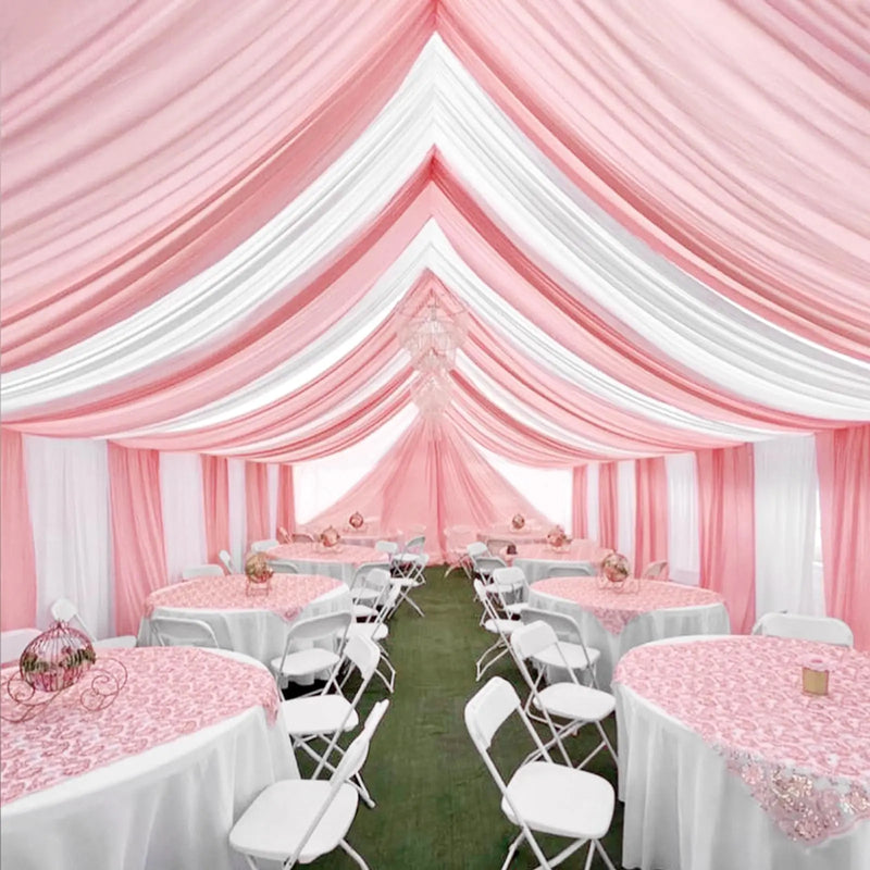 Voilage Mariage Plafond en Mousseline, coloris rose poudré