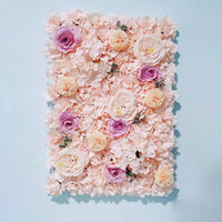 Mur de Fleurs Artificielles, Panneau de Roses 3D 60 × 40 cm, coloris pêche et lilas