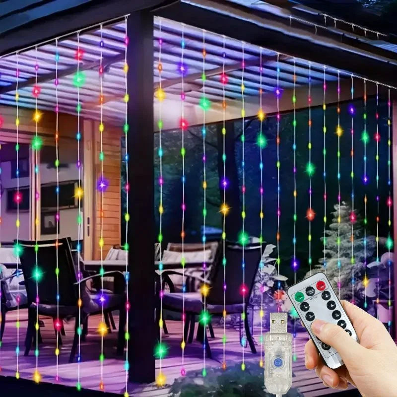 Rideau Lumineux LED 8 Modes USB, Blanc, coloris multicolore