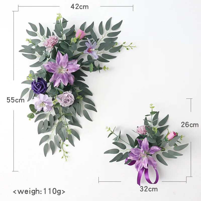 Fleurs pour Panneau de Bienvenue Mariage, Duo de Compositions, coloris violet