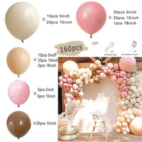 Kit Arche de Ballons Rose Poudré et Nude, 96 à 182 Pièces, sable, vieux rose, nude, rose pâle et chocolat, 160 pièces