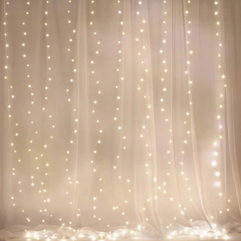 Rideau Lumineux LED à Télécommande, Blanc ou Blanc Chaud, 300 x 200 ou 300 x 300 cm