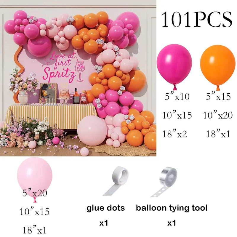 Kit Arche de Ballons Rose Pastel et Blanc, fuchsia, orange et rose, 101 pièces