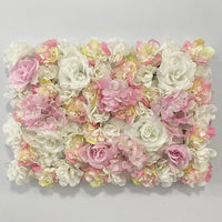 Mur de Fleurs Artificielles, Lot de 4 Panneaux 60 × 40 cm, coloris blanc, rose pâle et pêche