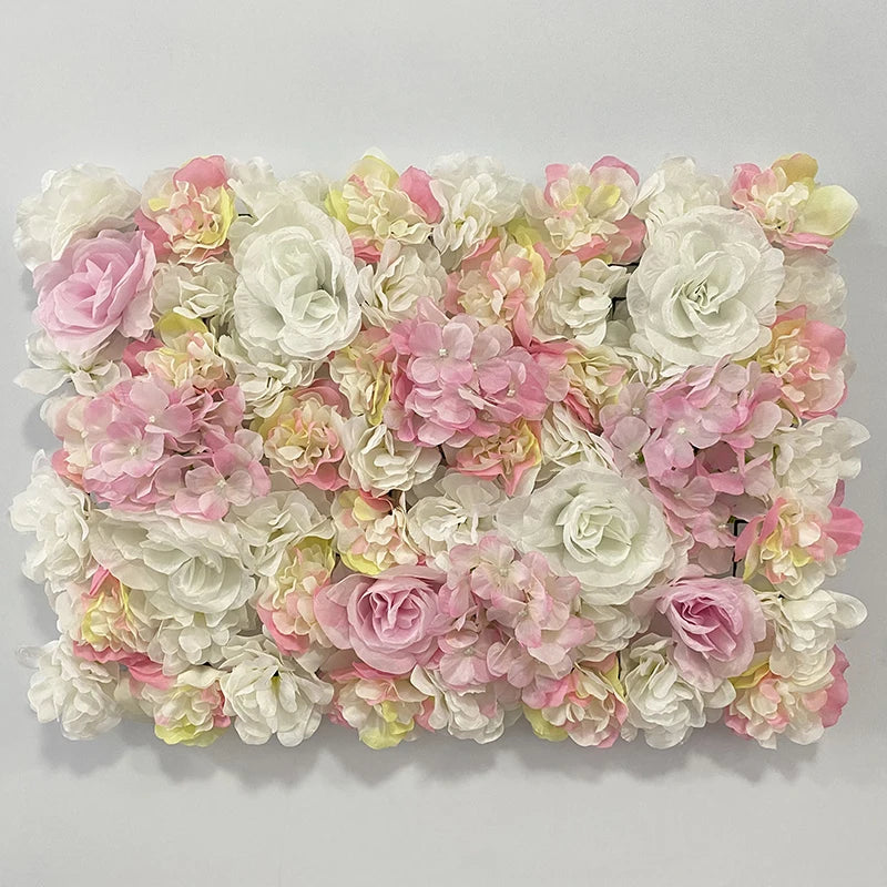 Mur de Fleurs Artificielles, Lot de 4 Panneaux 60 × 40 cm, coloris blanc, rose pâle et pêche