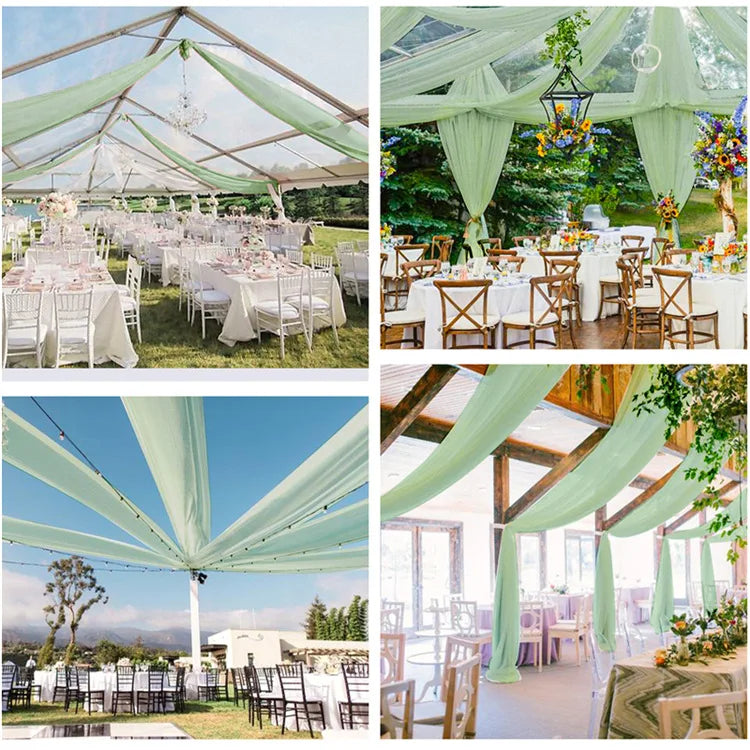 Voilage Mariage Plafond en Mousseline, coloris vert sauge