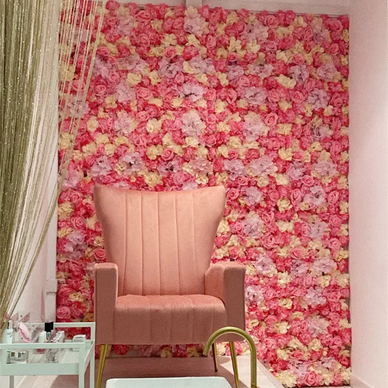 Mur de Fleurs Artificielles, Panneau de Roses Fuchsia 40 × 60 cm, 3 Coloris