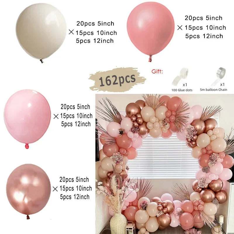 Kit Arche de Ballons Rose Poudré et Nude, 96 à 182 Pièces, sable, vieux rose, rose et cuivre rosé, 162 pièces
