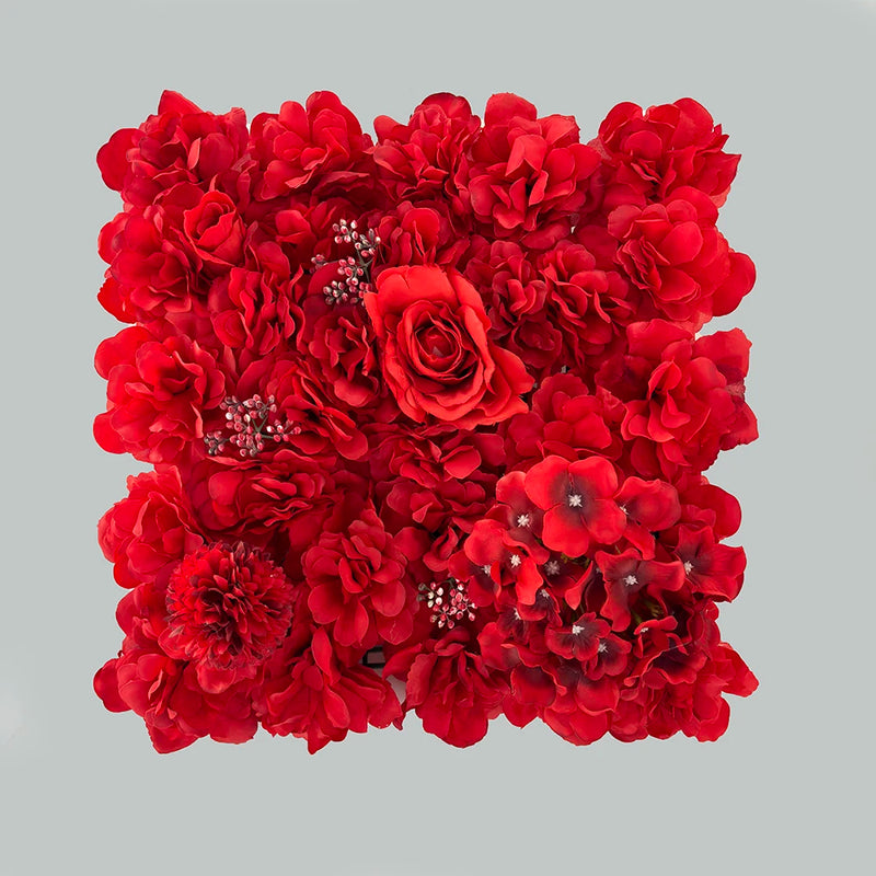 Mur de Fleurs Artificielles, Panneau Carré 35 × 35 cm, coloris rouge