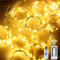 Rideau Lumineux LED Fil de Cuivre Argenté USB, coloris blanc chaud