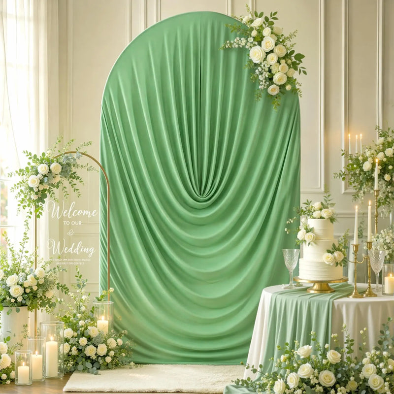 Housse d'Arche de Mariage Drapée Effet Rideau, 10 Coloris, 5 Tailles
