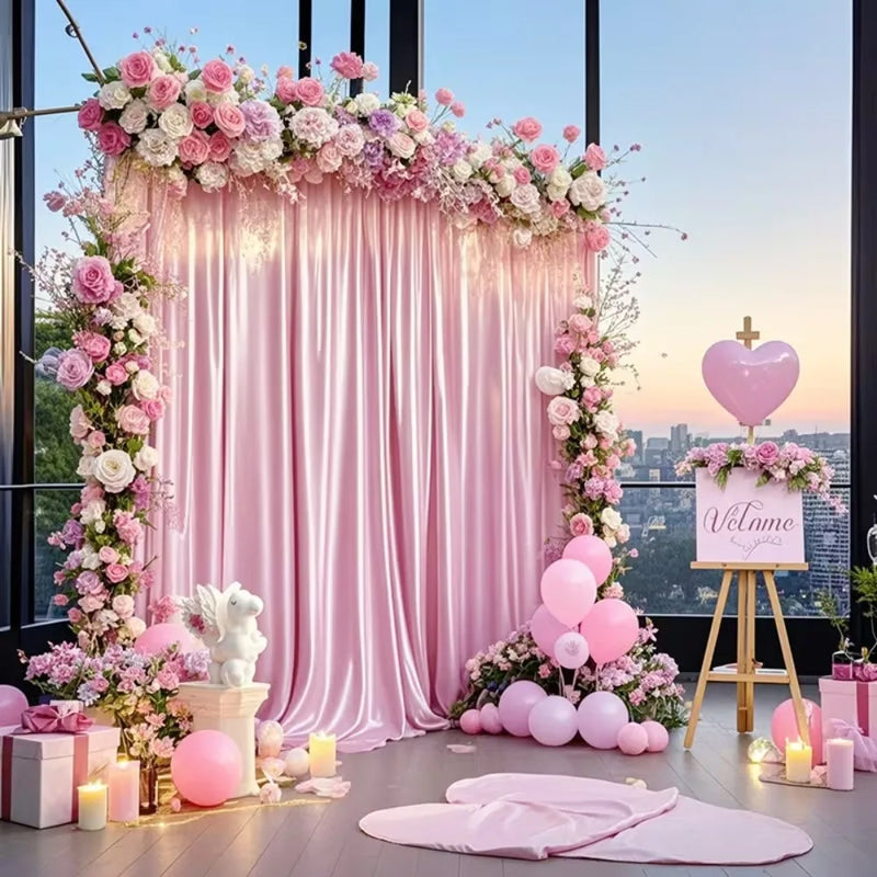 Rideau Satin Brillant pour Fond de Cérémonie, 140 cm de Large, coloris rose