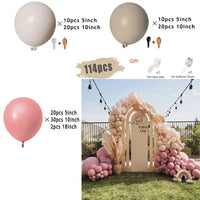 Kit Arche de Ballons Rose Poudré et Nude, 96 à 182 Pièces, sable, taupe et vieux rose, 114 pièces