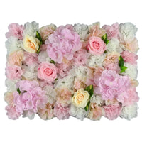 Mur de Fleurs Artificielles, Panneau 60 × 40 cm, coloris rose pâle, blanc et pêche