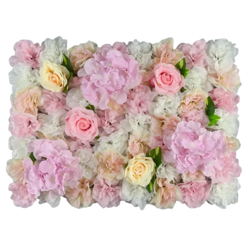Mur de Fleurs Artificielles, Panneau 60 × 40 cm, coloris rose pâle, blanc et pêche